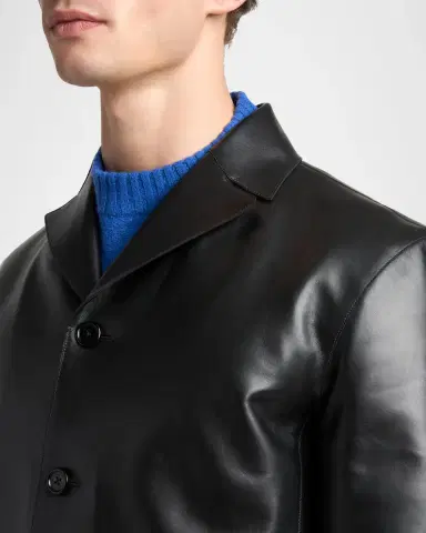 Jil Sander Men's Leather Single-Breasted Long Sport Coat | Thumbnail 5 Jil Sander Men's Leather Single-Breasted Long Sport Coat | Thumbnail 5