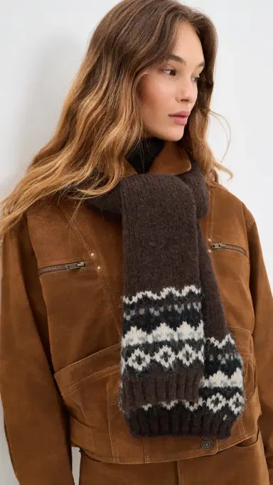 Hat Attack Fair Isle Knit Scarf Chocolate Combo One Size | Thumbnail 3