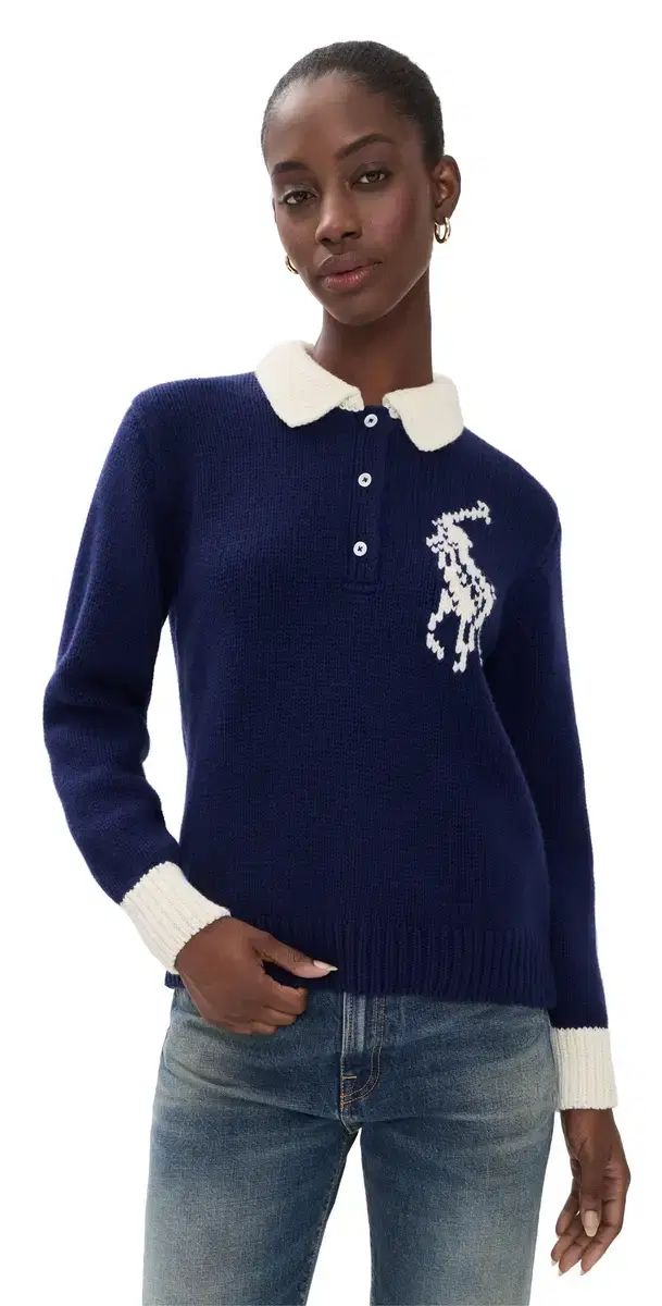 Polo Ralph Lauren Wool ong Sleeve Polo Pullover Royal/Cream