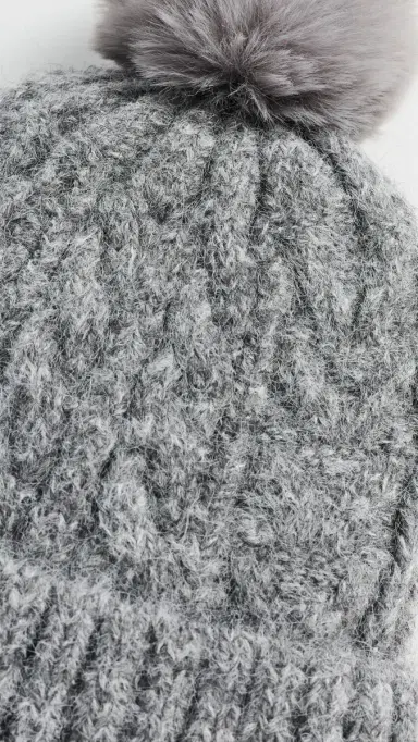 Hat Attack Alpine Cable Beanie With Pom Heather Grey One Size | Thumbnail 4 Hat Attack Alpine Cable Beanie With Pom Heather Grey One Size | Thumbnail 4