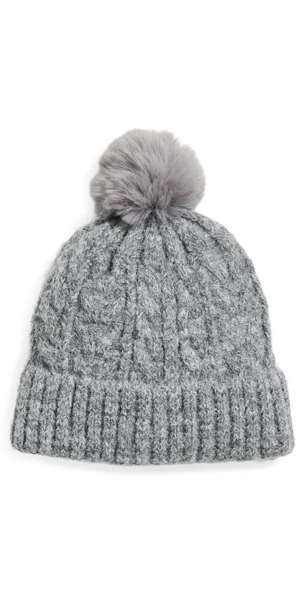 Hat Attack Alpine Cable Beanie With Pom Heather Grey One Size