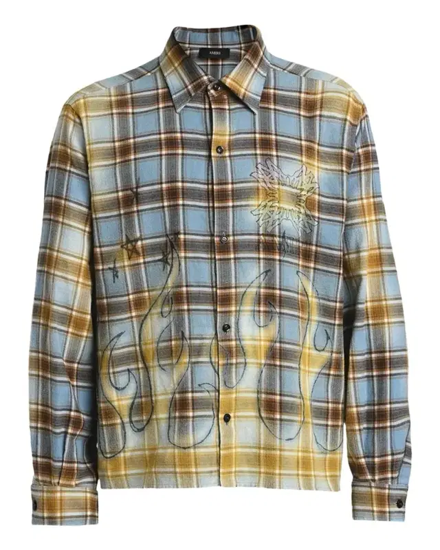Men's Cotton Plaid MA Quad Flames Button-Down Shirt
