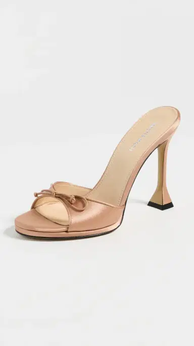 Mach & Mach Little Plateau Satin Mules Golden Brown | Thumbnail 2