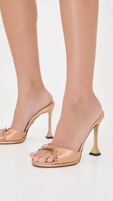 Mach & Mach Little Plateau Satin Mules Golden Brown | Thumbnail 3