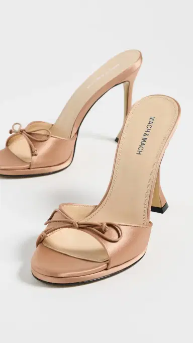 Mach & Mach Little Plateau Satin Mules Golden Brown | Thumbnail 5