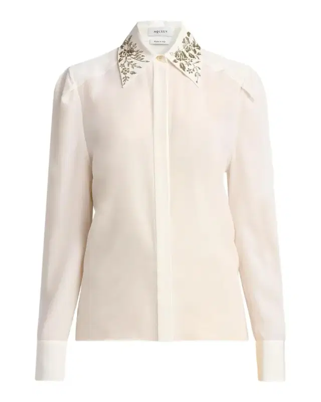McQueen Embellished Collar Silk Button-Down Shirt