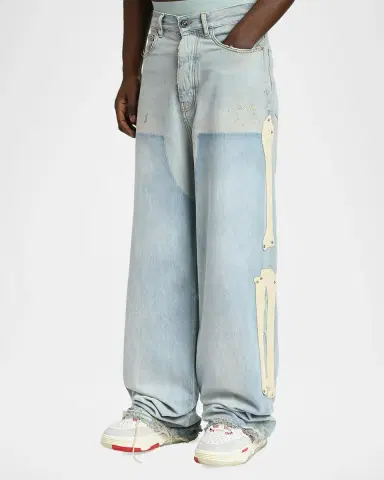 AMIRI Men's Light-Wash Denim Carpenter Jeans with Bone Appliques | Thumbnail 4