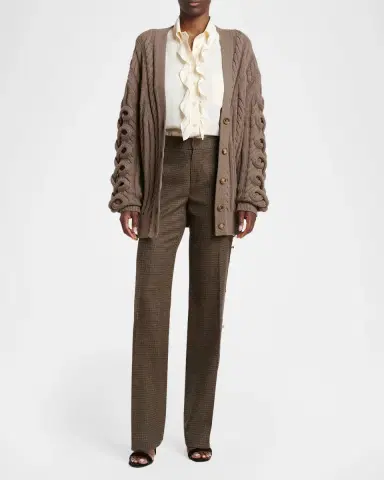 Etro Feather-Trim Check Wool Straight-Leg Trousers | Thumbnail 2