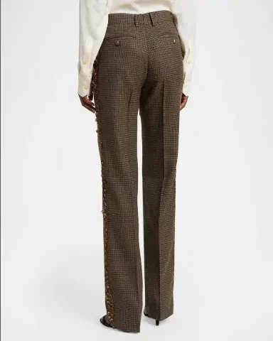 Etro Feather-Trim Check Wool Straight-Leg Trousers | Thumbnail 3