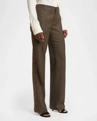 Etro Feather-Trim Check Wool Straight-Leg Trousers | Thumbnail 4