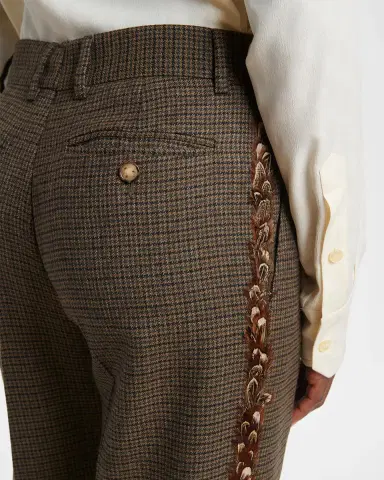 Etro Feather-Trim Check Wool Straight-Leg Trousers | Thumbnail 5