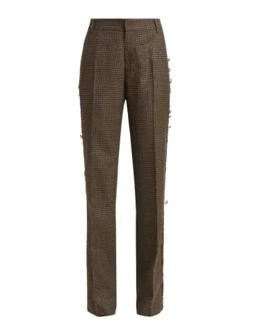 Etro Feather-Trim Check Wool Straight-Leg Trousers | Thumbnail 1