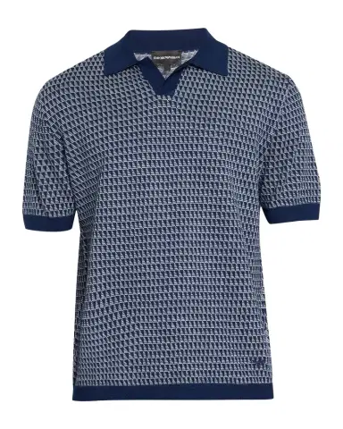Emporio Armani Men's Contrast Triangle Jacquard Short-Sleeve Sweater | Thumbnail 1 Emporio Armani Men's Contrast Triangle Jacquard Short-Sleeve Sweater | Thumbnail 1