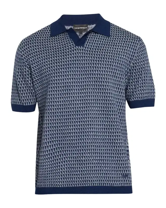 Emporio Armani Men's Contrast Triangle Jacquard Short-Sleeve Sweater