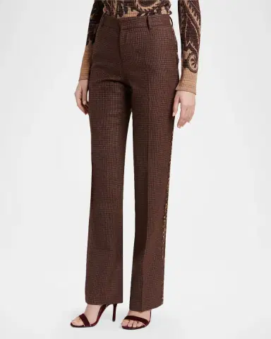 Etro Feather-Trim Check Wool Straight-Leg Trousers | Thumbnail 4