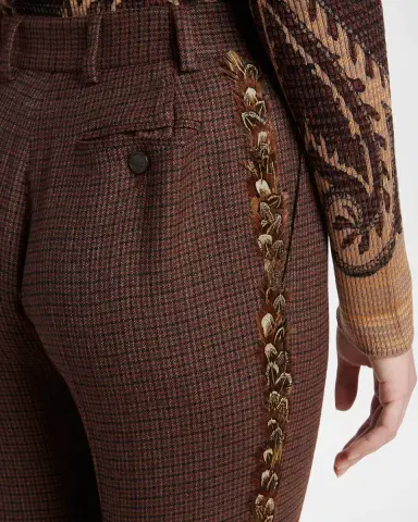 Etro Feather-Trim Check Wool Straight-Leg Trousers | Thumbnail 5