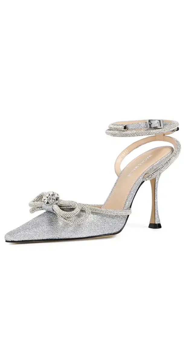 Mach & Mach Double Bow Glitter High Heels Silver