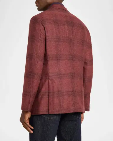 Brunello Cucinelli Men's Plaid Wool-Cashmere Single-Breasted Sport Coat | Thumbnail 3 Brunello Cucinelli Men's Plaid Wool-Cashmere Single-Breasted Sport Coat | Thumbnail 3