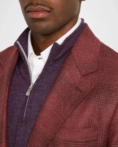 Brunello Cucinelli Men's Plaid Wool-Cashmere Single-Breasted Sport Coat | Thumbnail 5 Brunello Cucinelli Men's Plaid Wool-Cashmere Single-Breasted Sport Coat | Thumbnail 5