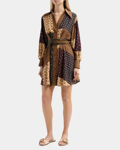 Zimmermann Tuck Patchwork Belted Mini Shirtdress | Thumbnail 2