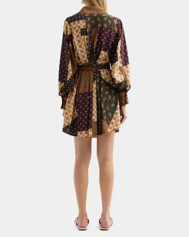 Zimmermann Tuck Patchwork Belted Mini Shirtdress | Thumbnail 3