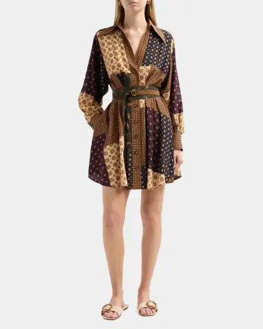 Zimmermann Tuck Patchwork Belted Mini Shirtdress | Thumbnail 4