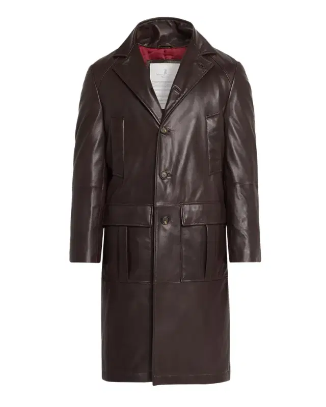 Brunello Cucinelli Men's Napa Leather Overcoat with Thermore Padding