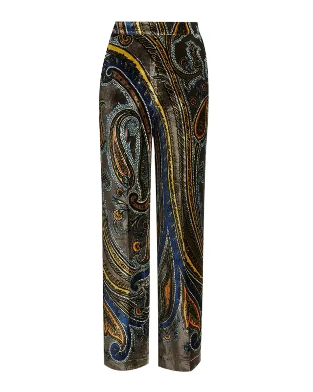 Etro Paisley Velvet Straight-Leg Pants
