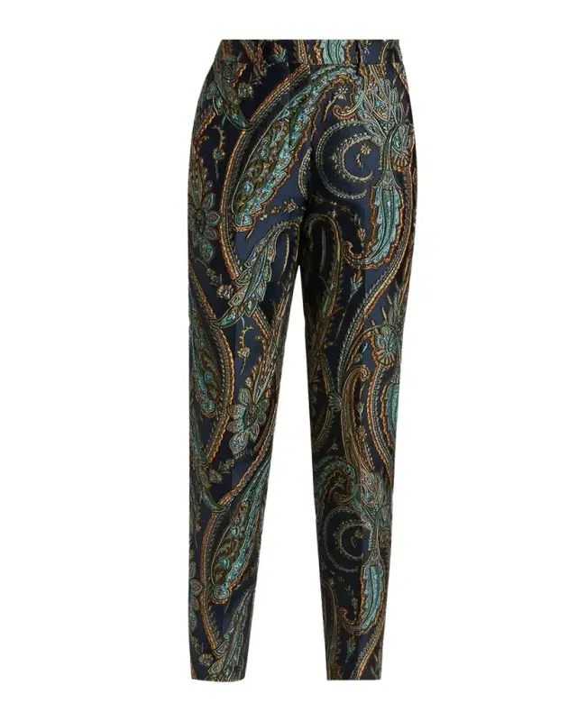 Etro Bristol Paisley Jacquard SLim-Leg Ankle Trousers