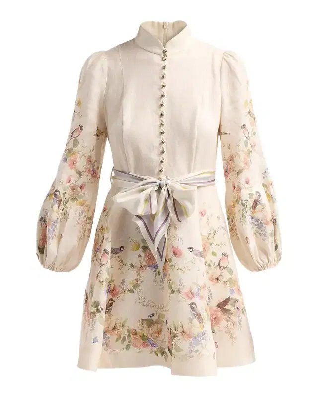 Zimmermann Valiant Floral Linen Button Mini Dress