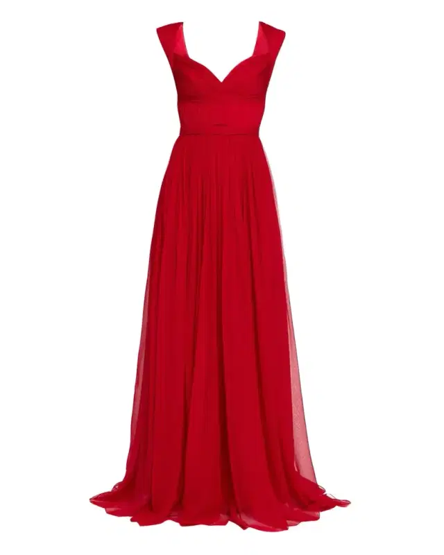 Pamella Roland Sleeveless Ruched Chiffon Cape Gown