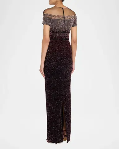 PAMELLA ROLAND Short-Sleeve Signature Sequined Column Gown | Thumbnail 3