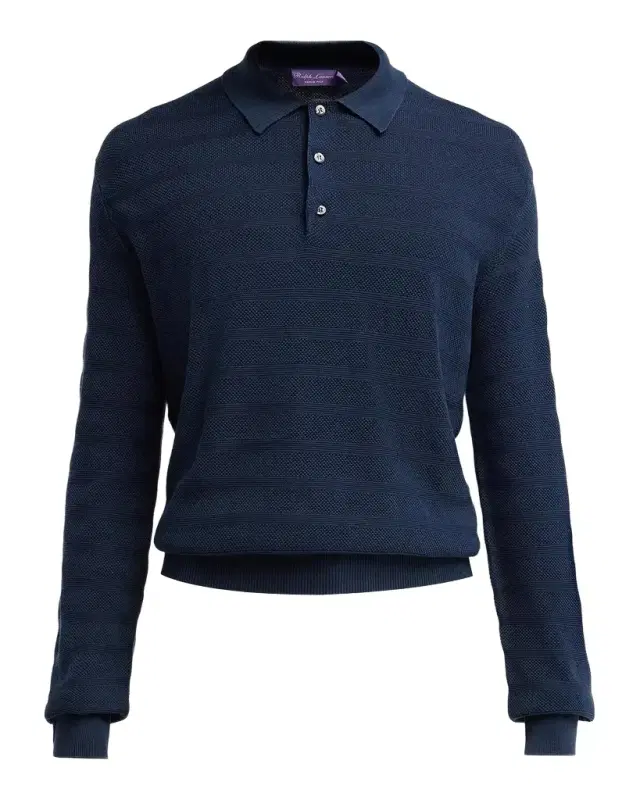 Ralph Lauren Tonal Textured Stripe Knit Polo Sweater