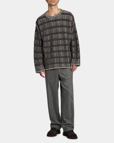 Giorgio Armani Men's Geometric Striped Silk-Blend Crewneck Sweater | Thumbnail 2