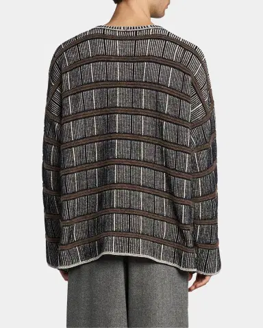 Giorgio Armani Men's Geometric Striped Silk-Blend Crewneck Sweater | Thumbnail 3