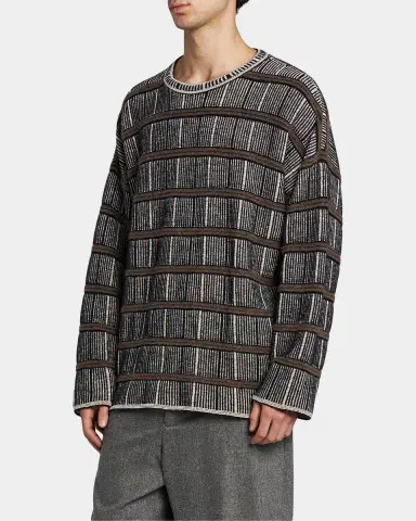 Giorgio Armani Men's Geometric Striped Silk-Blend Crewneck Sweater | Thumbnail 6
