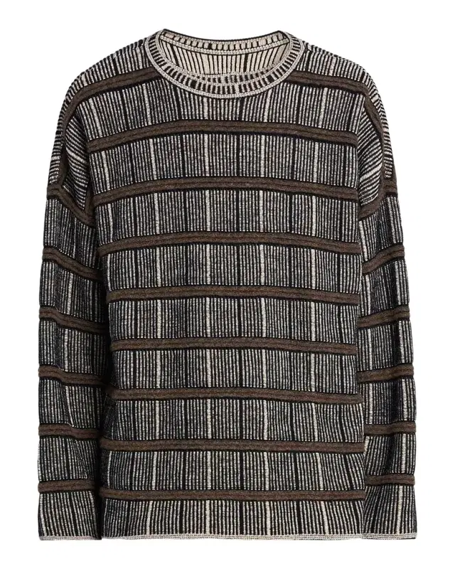 Giorgio Armani Men's Geometric Striped Silk-Blend Crewneck Sweater