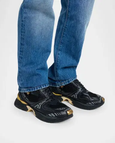 Versace Men's La Greca Leather & Mesh Low-Top Sneakers | Thumbnail 2