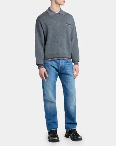 Versace Men's La Greca Leather & Mesh Low-Top Sneakers | Thumbnail 3