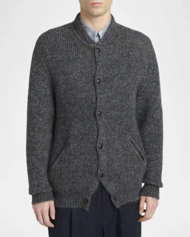 Giorgio Armani Men's Rib-Knit Mohair-Blend Cardigan | Thumbnail 4 Giorgio Armani Men's Rib-Knit Mohair-Blend Cardigan | Thumbnail 4