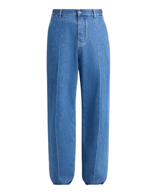 Bottega Veneta Men's Intrecciato Label Wide-Leg Jeans