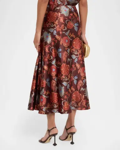 TANYA TAYLOR Beth Floral Satin Midi Skirt | Thumbnail 3