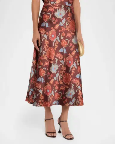 TANYA TAYLOR Beth Floral Satin Midi Skirt | Thumbnail 4