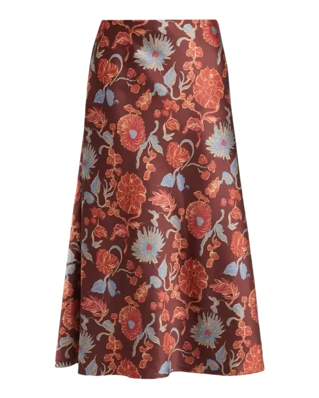 TANYA TAYLOR Beth Floral Satin Midi Skirt