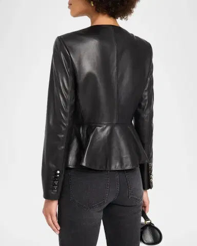 Veronica Beard Quinn Leather Peplum Jacket | Thumbnail 3
