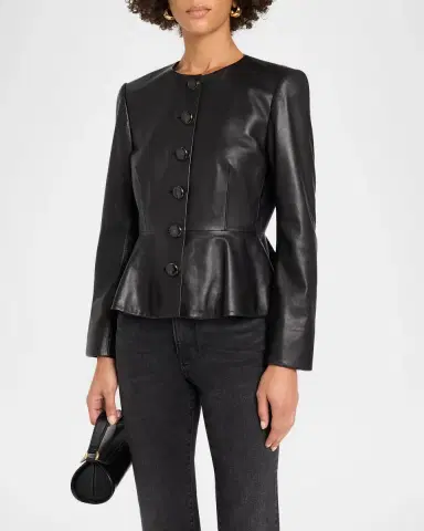 Veronica Beard Quinn Leather Peplum Jacket | Thumbnail 4