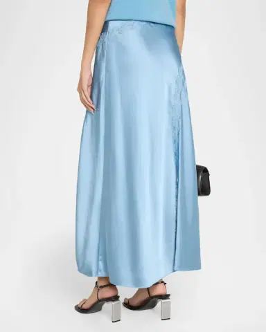TANYA TAYLOR Bethany Lace-Trim Satin Midi Skirt | Thumbnail 3