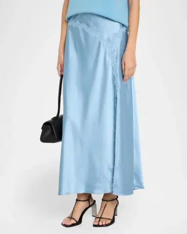TANYA TAYLOR Bethany Lace-Trim Satin Midi Skirt | Thumbnail 4