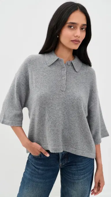 Frame The Academy Polo Cashmere Pullover Graphite Grey | Thumbnail 2