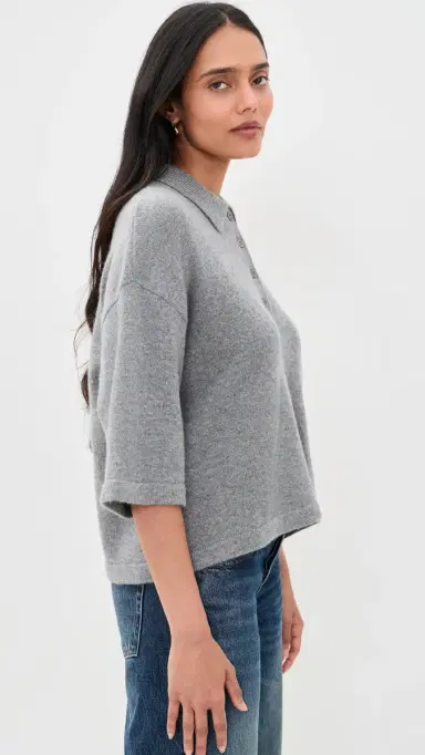 Frame The Academy Polo Cashmere Pullover Graphite Grey | Thumbnail 4